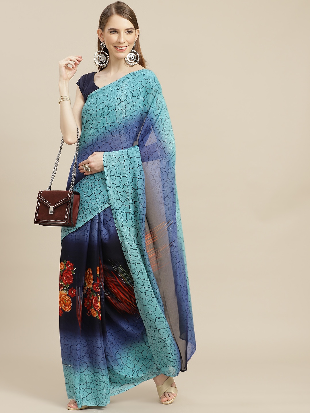 

Anouk Blue Printed Bhagalpuri Saree