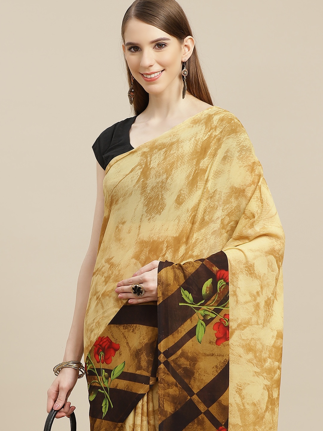 

Anouk Beige & Brown Pure Georgette Saree