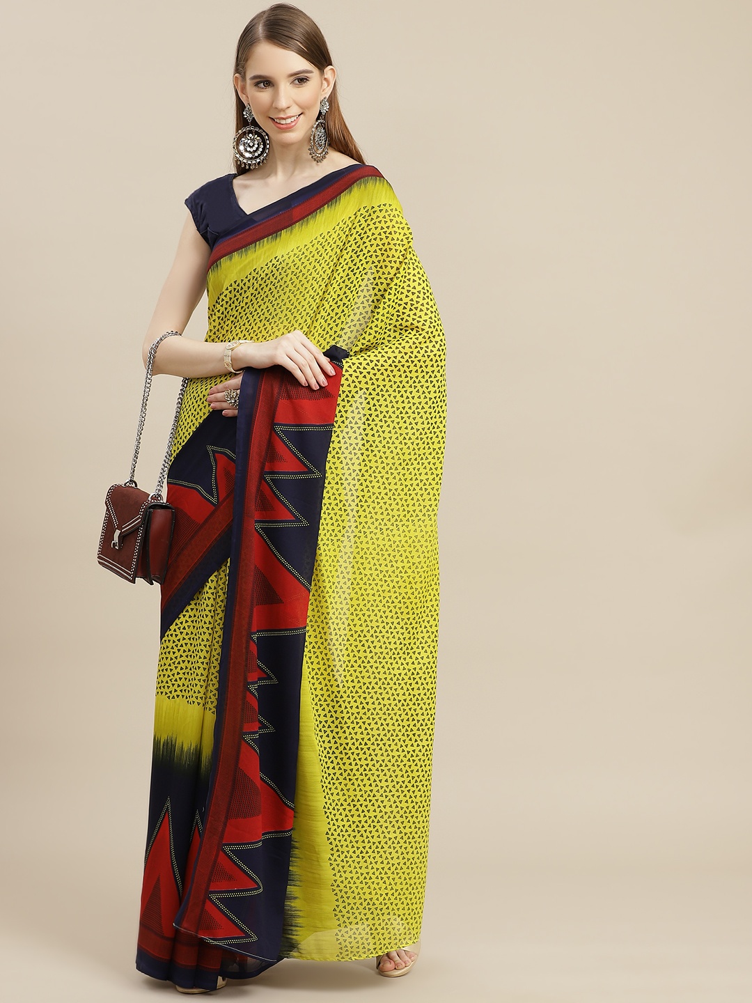 

Anouk Lime Green & Navy Blue Pure Georgette Saree