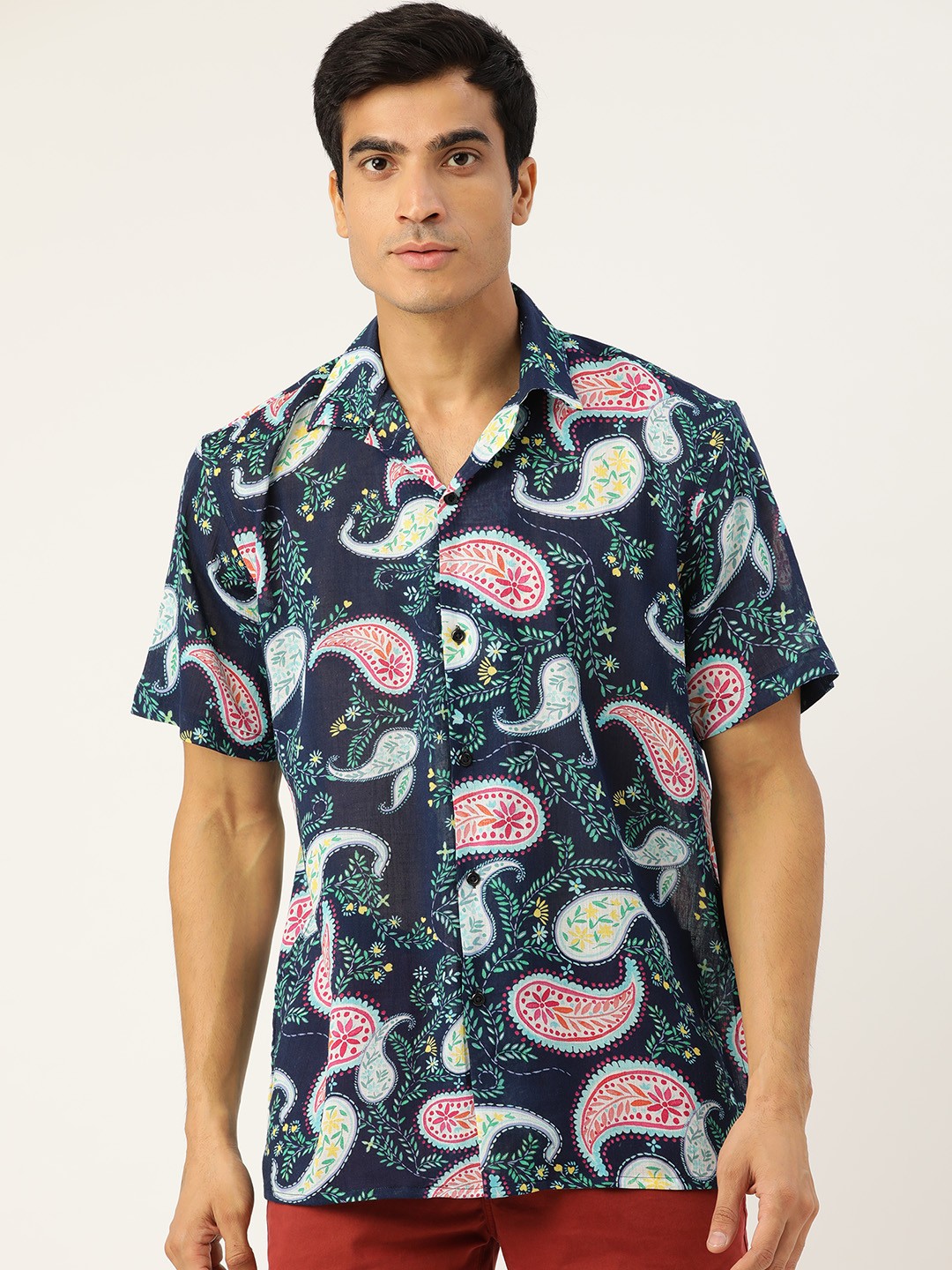 

Hancock Men Navy Blue Printed Casual Shirt