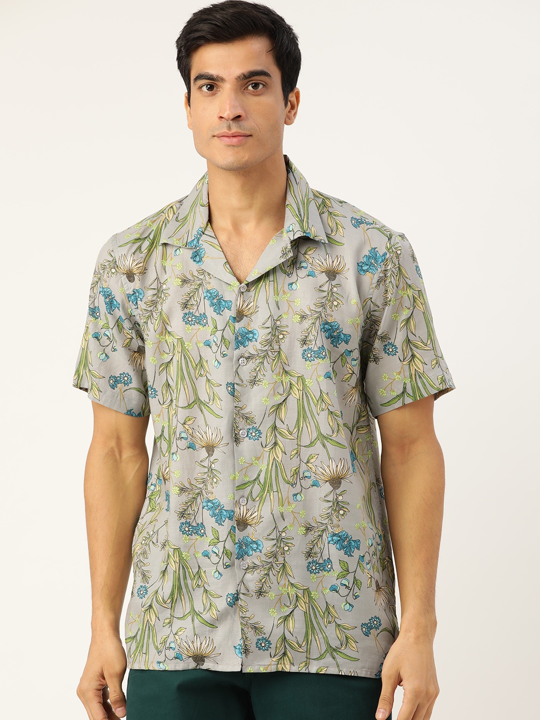 

Hancock Men Grey & Blue Relaxed Fit Floral Printed Casual Shirt