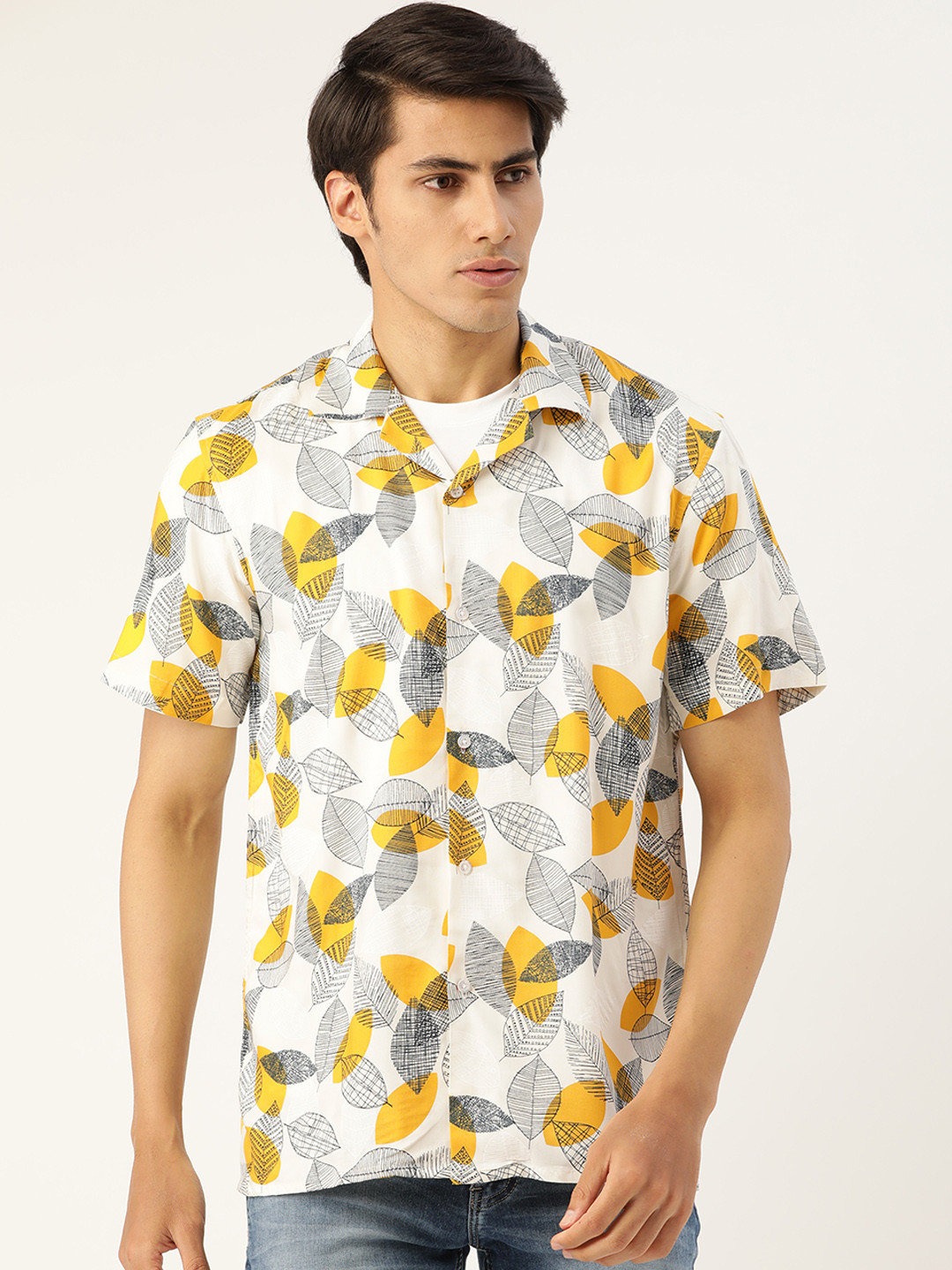 

Hancock Men White & Yellow Printed Relaxed Casual Shirt