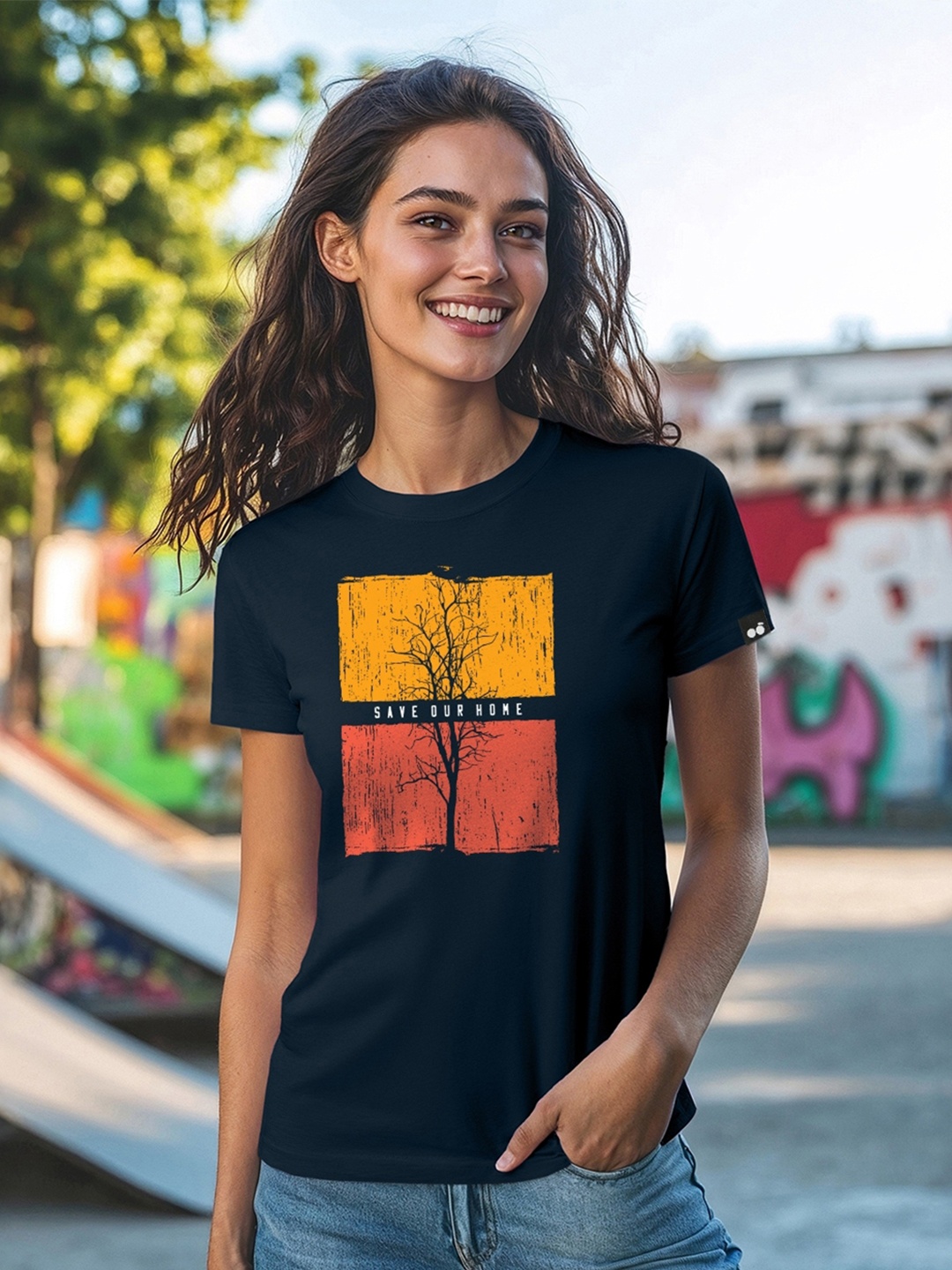 Bewakoof Women Blue Typography Printed T-shirt