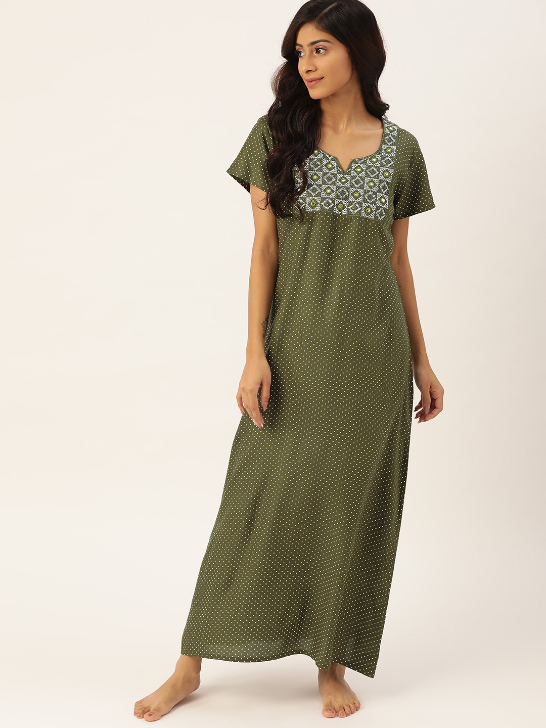 

ETC Olive Green Printed Maxi Nightdress