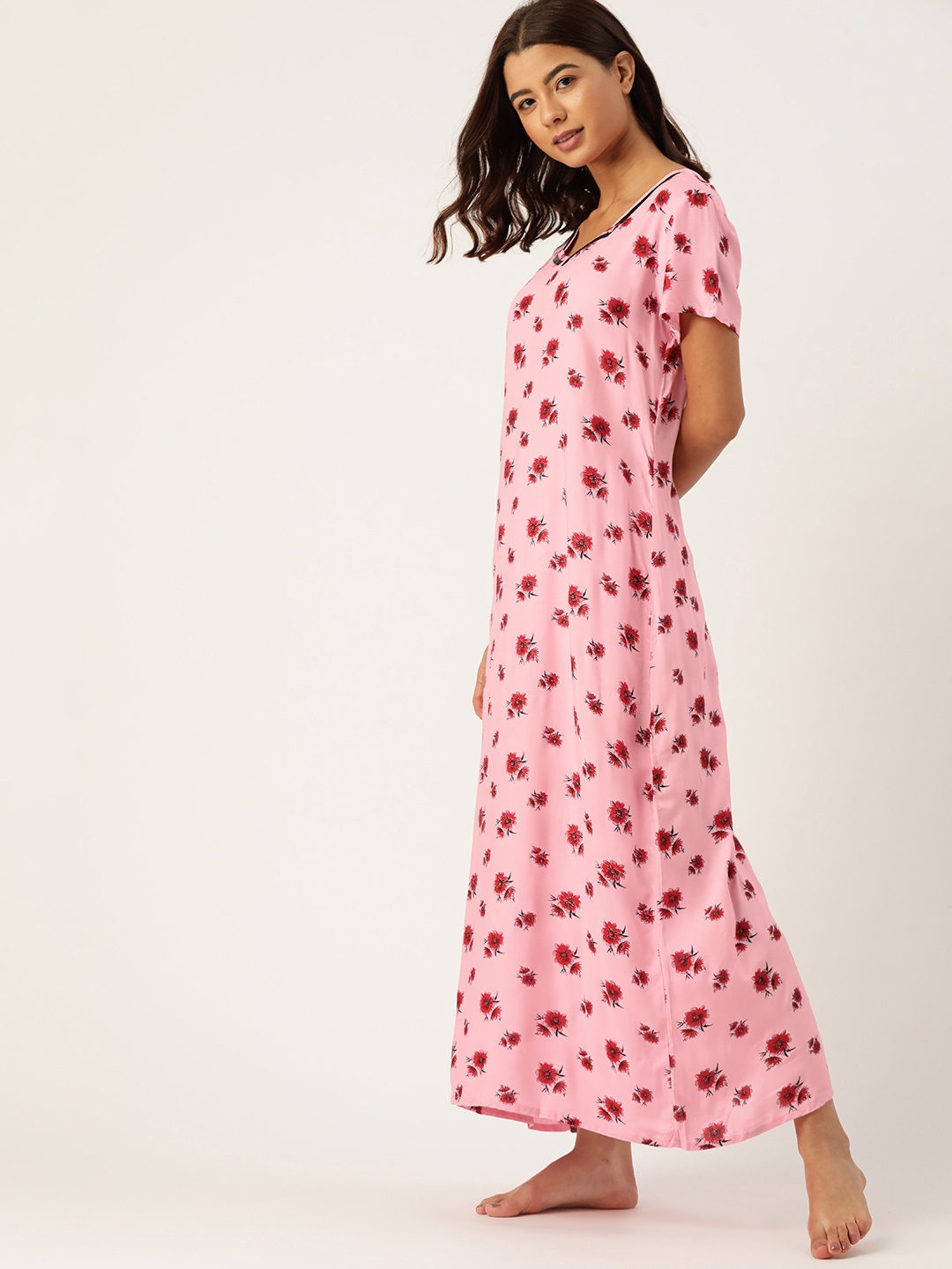 

ETC Pink & Red Printed Maxi Nightdress