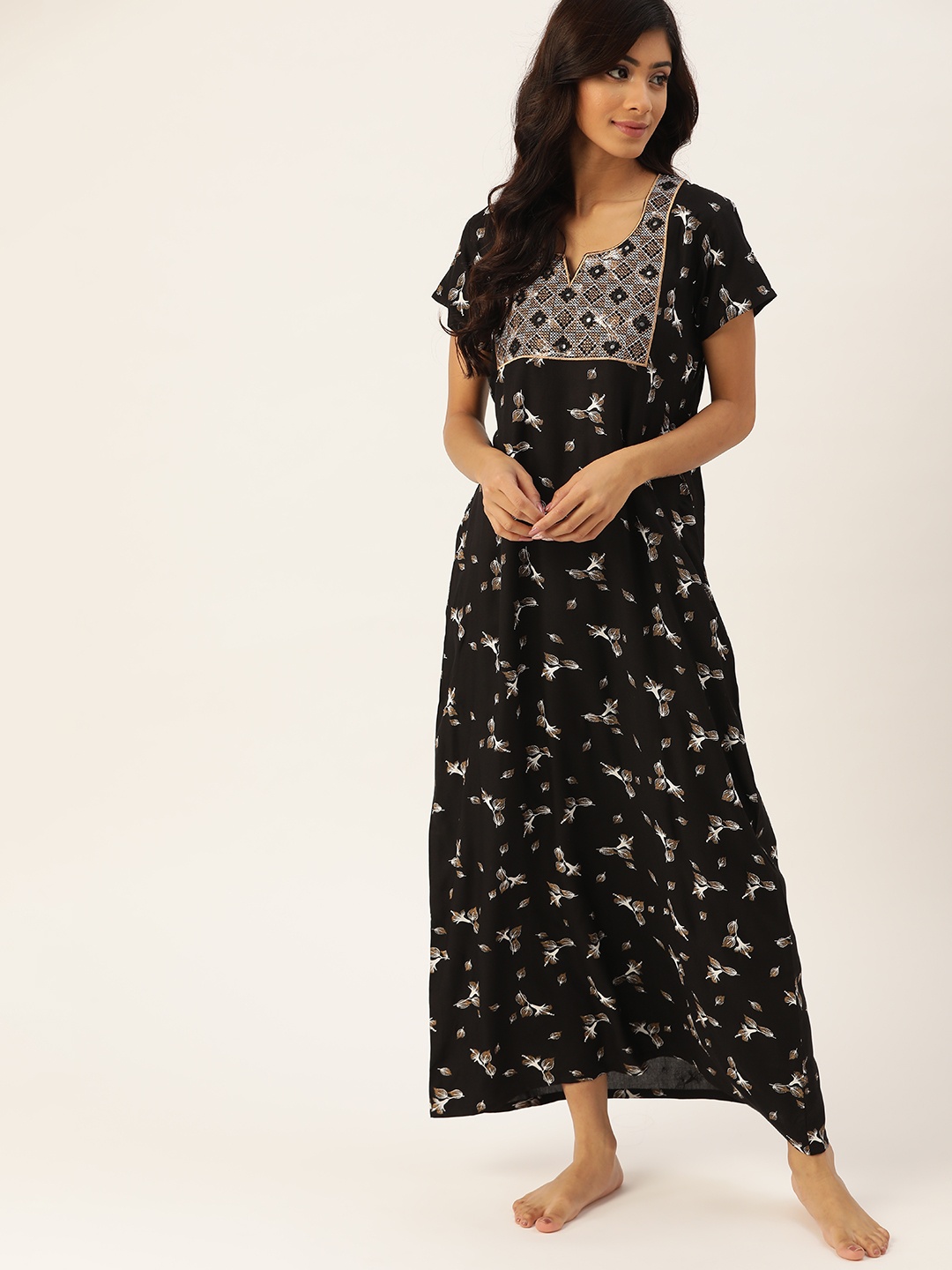 

ETC Black Printed Maxi Nightdress