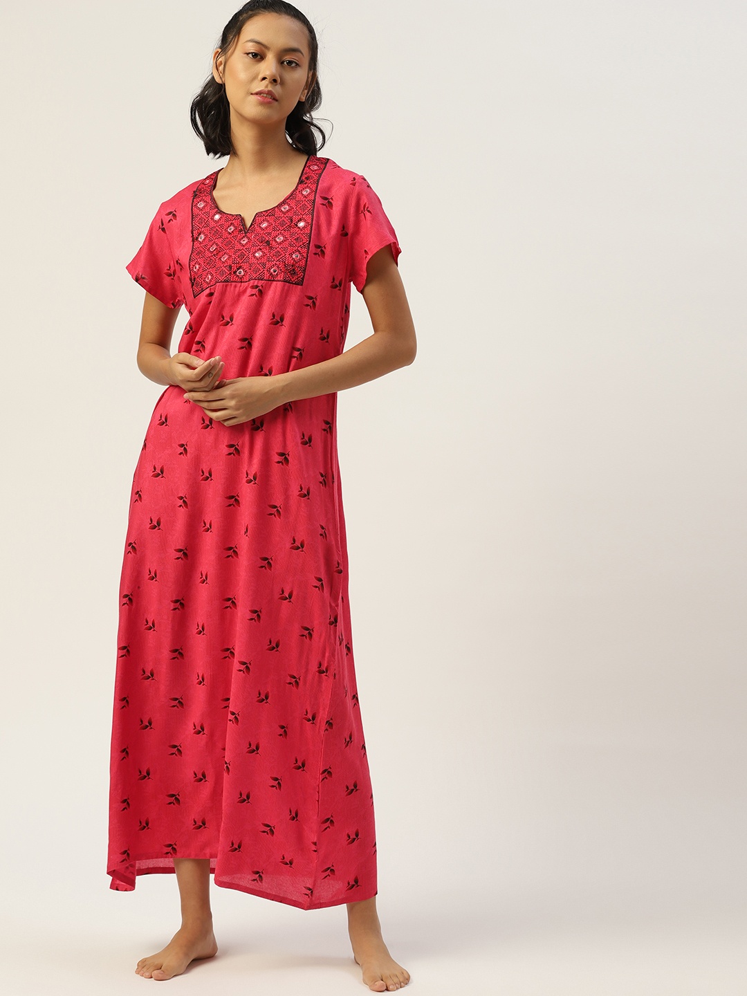 

ETC Women Pink Floral Printed Maxi Nightdress