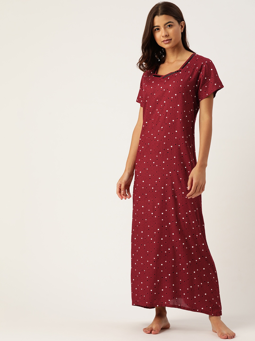 

ETC Maroon & Black Printed Maxi Nightdress