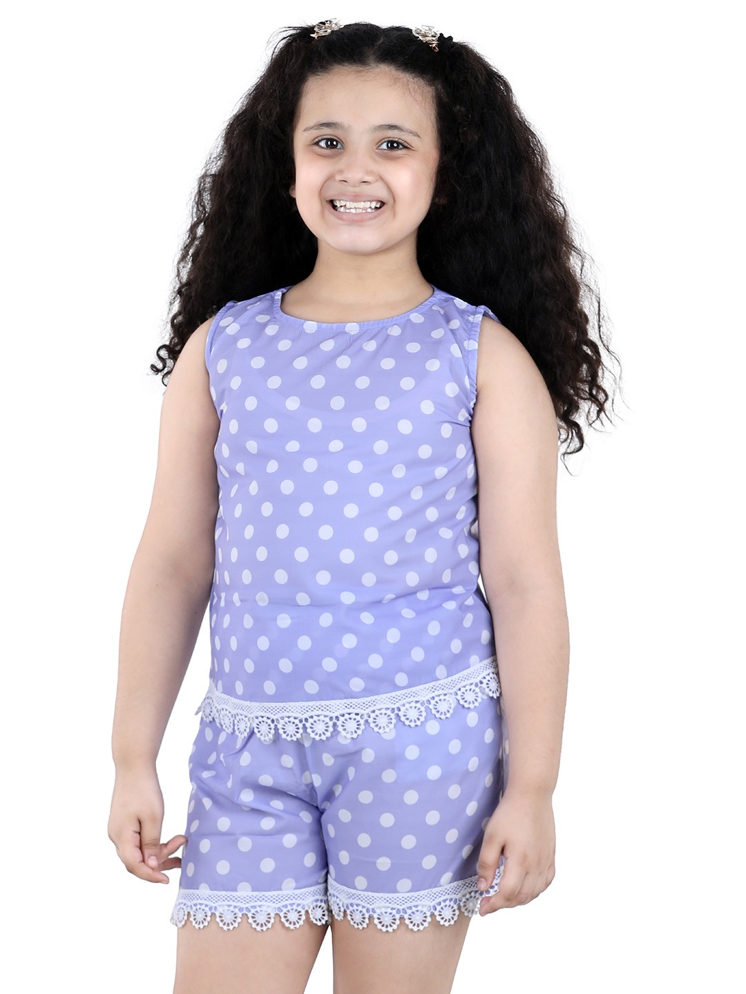 

ADIVA Girls Blue & Off White Printed Top with Shorts