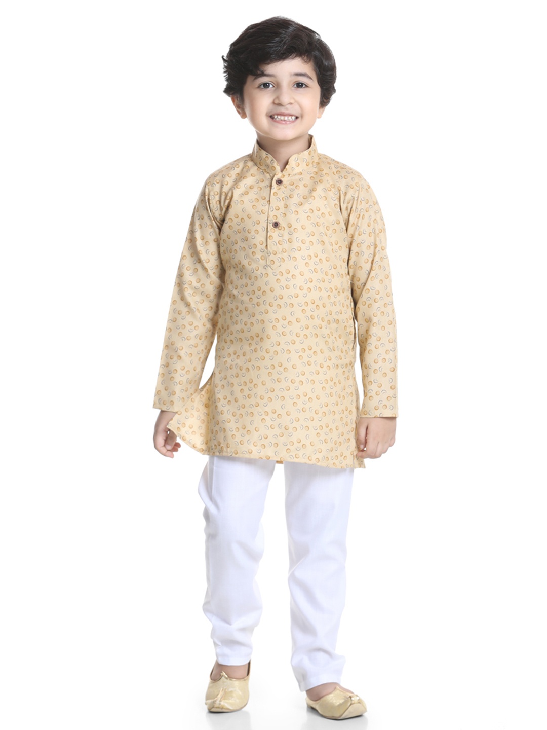 

Kidling Boys Beige Printed Pure Cotton Kurta with Pyjamas