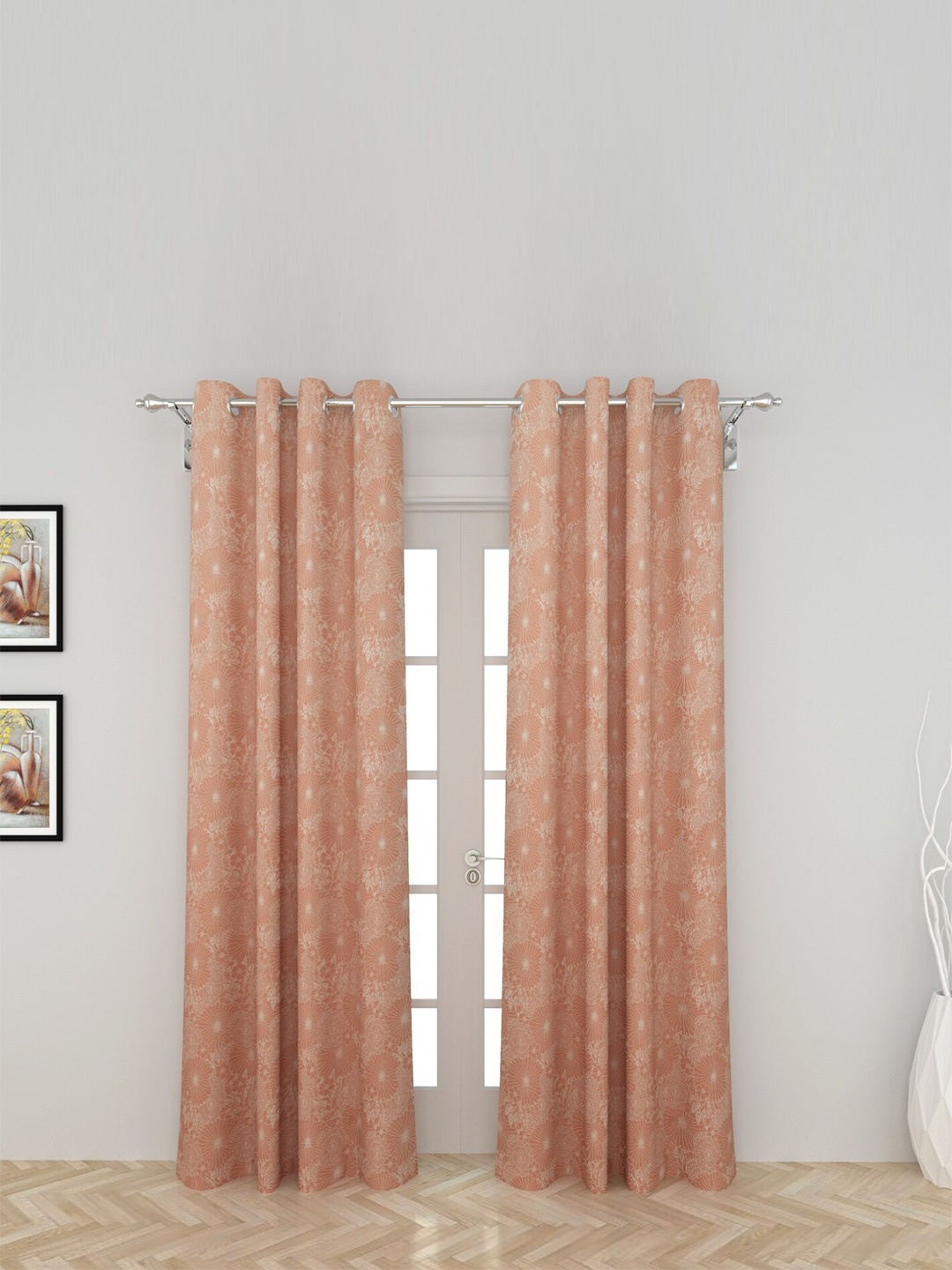 

Home Centre Set Of 2 Peach & White Floral Door Curtain
