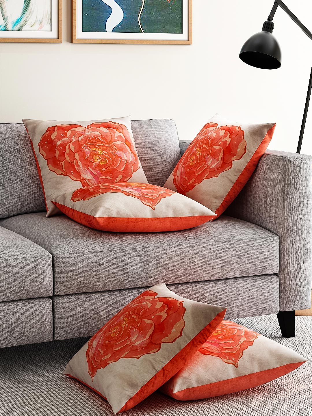 

Alina decor Red & White Set of 5 Printed 16"x16" Square Cushion Covers
