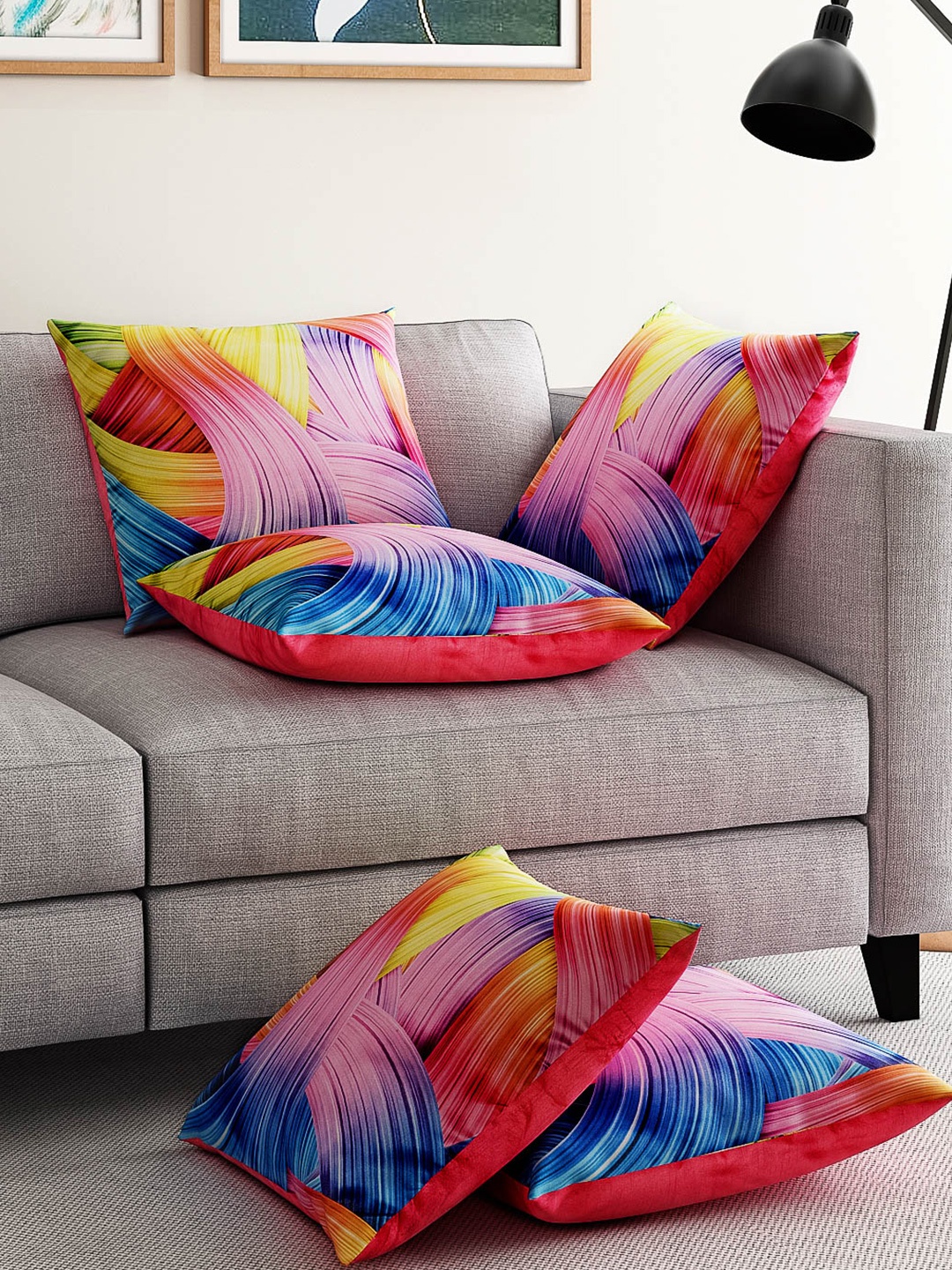 

Alina decor Multicoloured Set of 5 Printed 16"x16" Square Cushion Covers, Multi