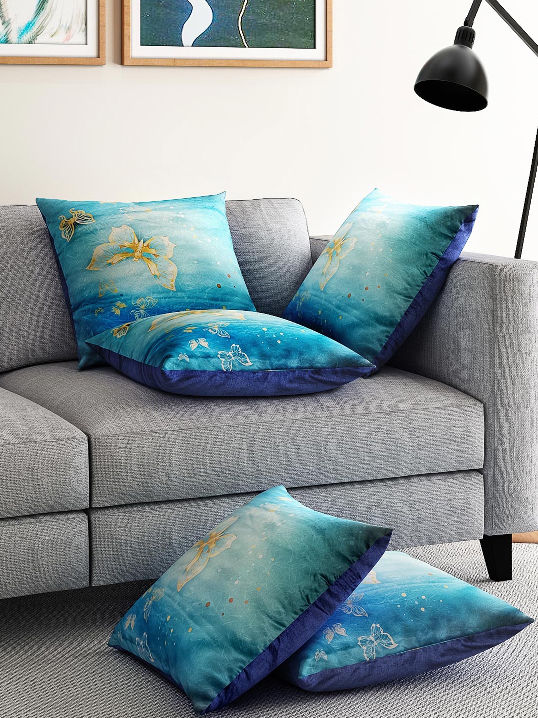 

Alina decor Blue Set of 5 Printed 16" x 16" Square Cushion Covers