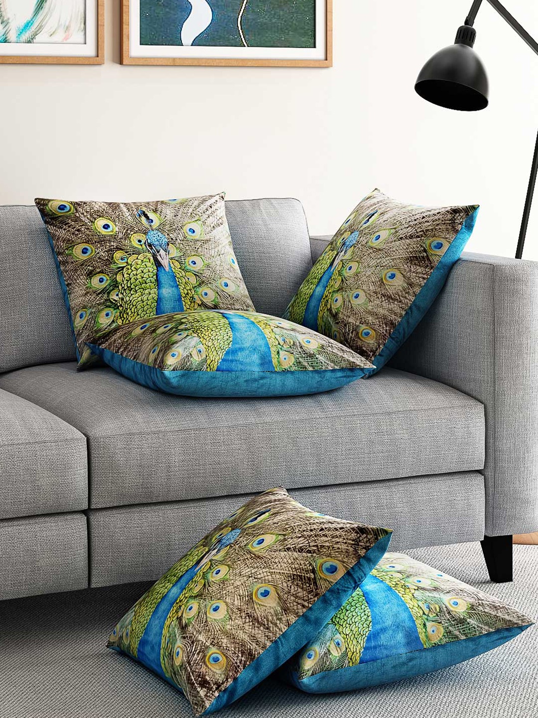 

Alina decor Blue Set of 5 Printed 16" x 16" Square Cushion Covers