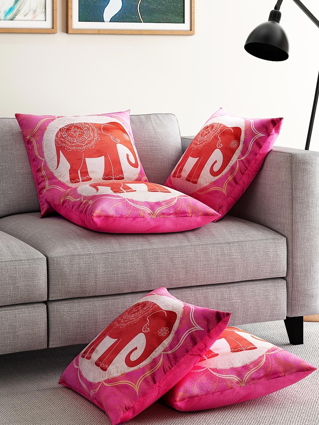 

Alina decor Pink Set of 5 Printed 16"x16" Square Cushion Covers