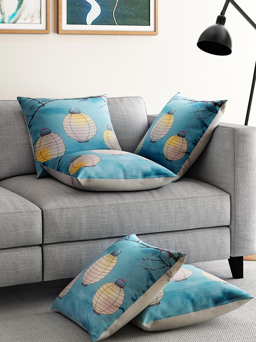 

Alina decor Blue Set of 5 Printed 16" x 16" Square Cushion Covers