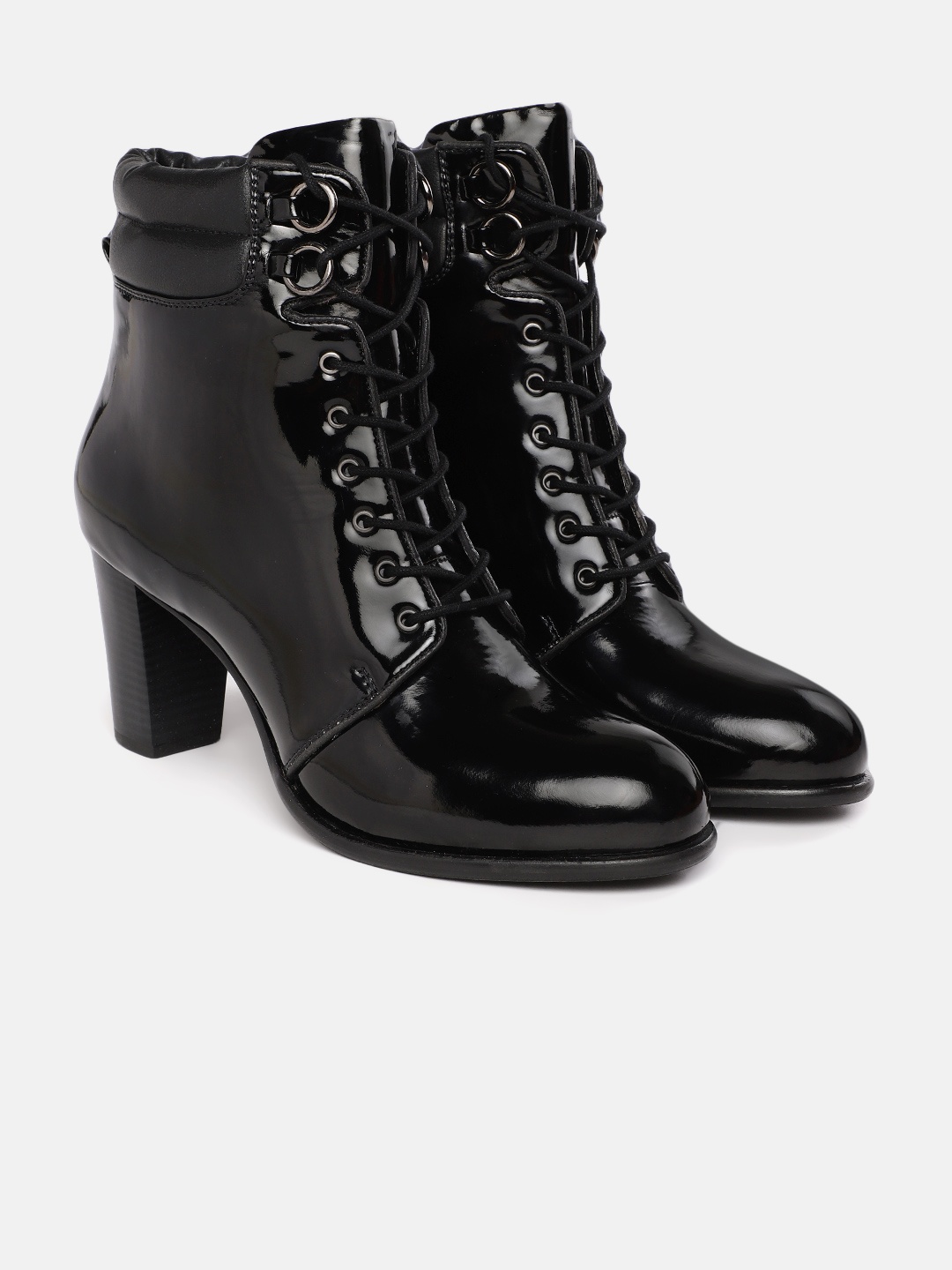 

DressBerry Women Black Patent Finish Mid-Top Heeled Boots