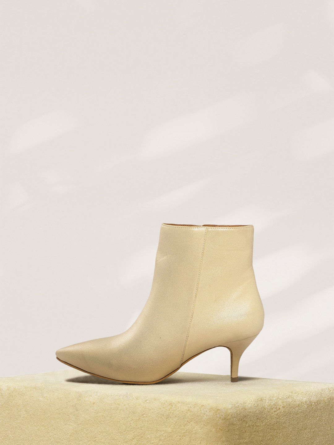 

CORSICA Muted Gold-Toned Solid Mid-Top Kitten Heeled Boots