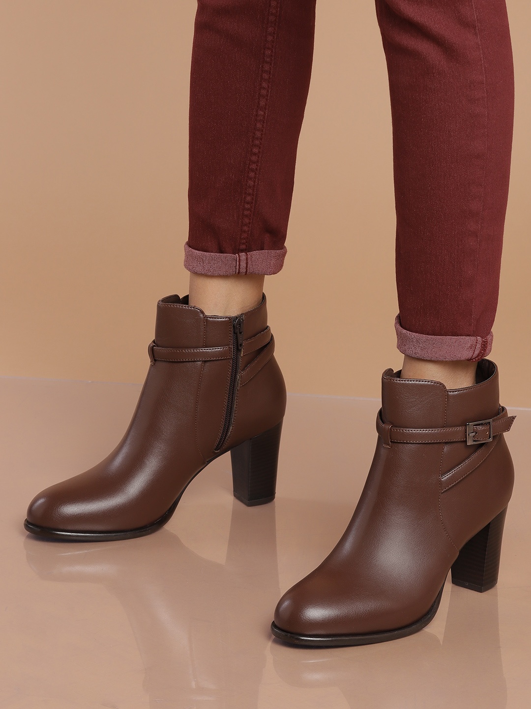

Roadster Women Coffee Brown Solid Mid-Top Block Heeled Boots