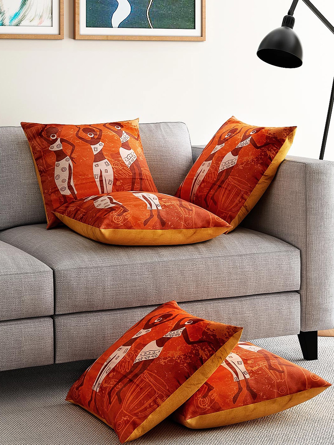 Alina decor Orange Set of 5 Printed 16"x16" Square Cushion Covers