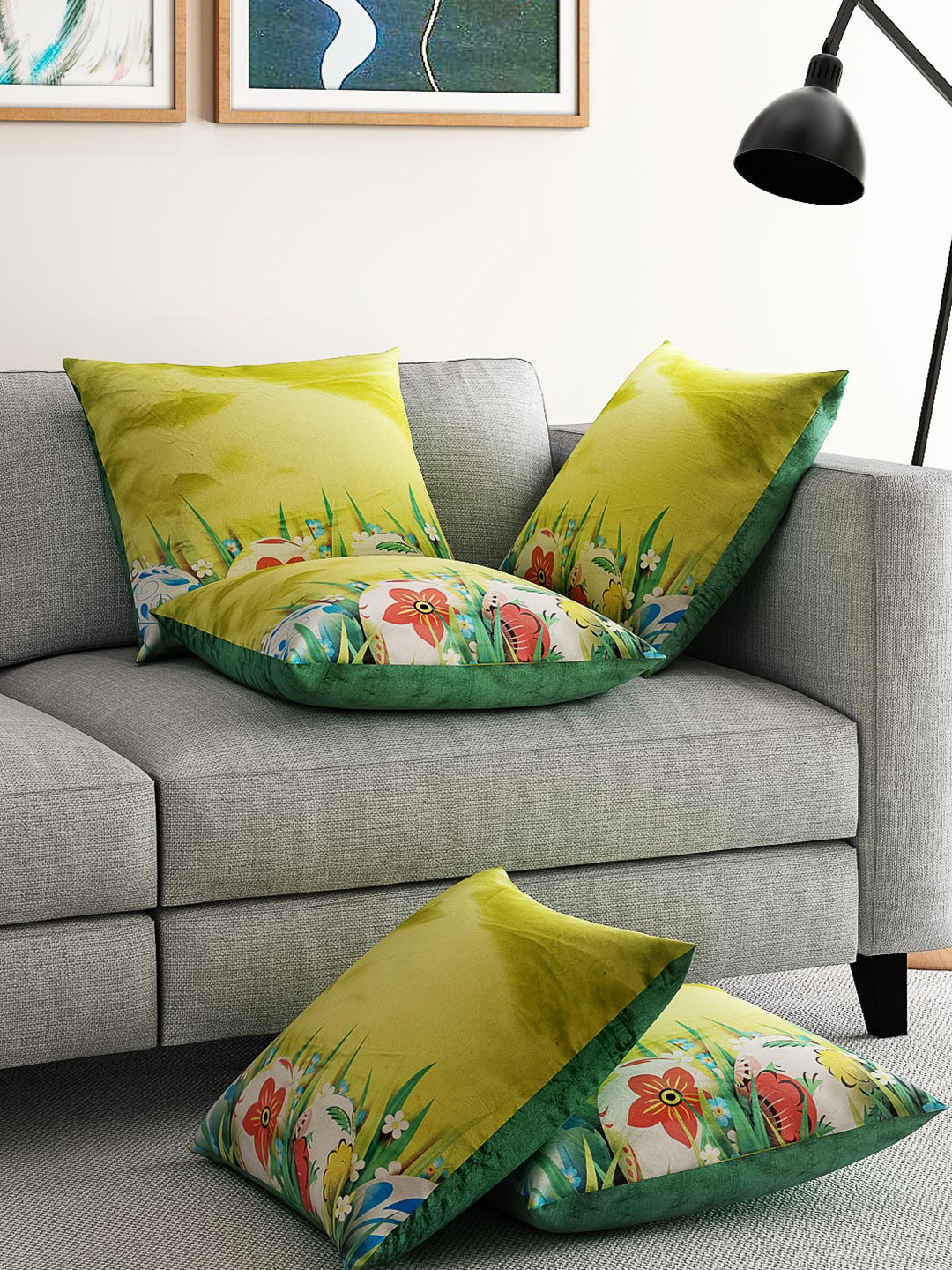 

Alina decor Green Set of 5 Printed 16"x16" Square Cushion Covers