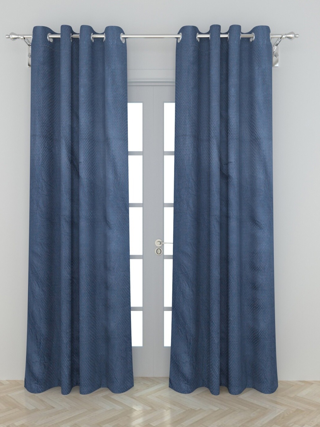 

Home Centre Blue Set of 2 Geometric Black Out Door Curtain