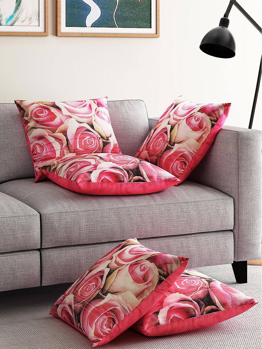 

Alina decor Pink Set of 5 Printed 16"x16" Square Cushion Covers