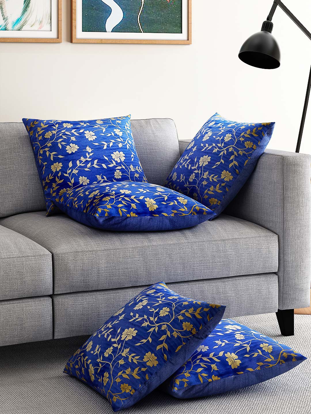 

Alina decor Blue Set of 5 Printed 16" x 16" Square Cushion Covers