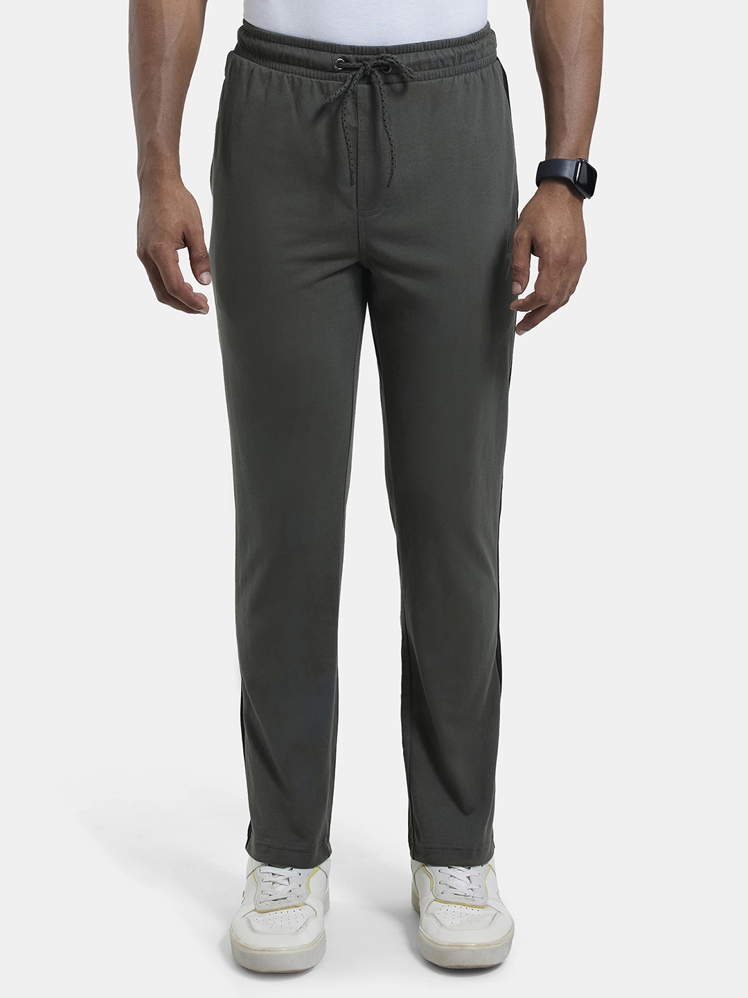 

Jockey Men Olive Green Solid Straight-Fit Cotton Track Pants