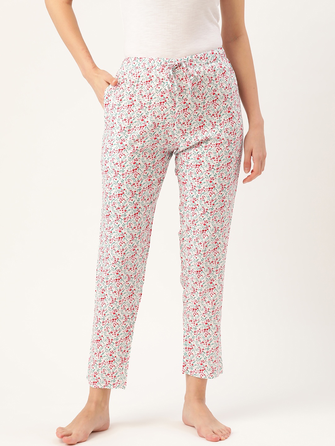 

ETC Women White & Red Floral Print Lounge Pants