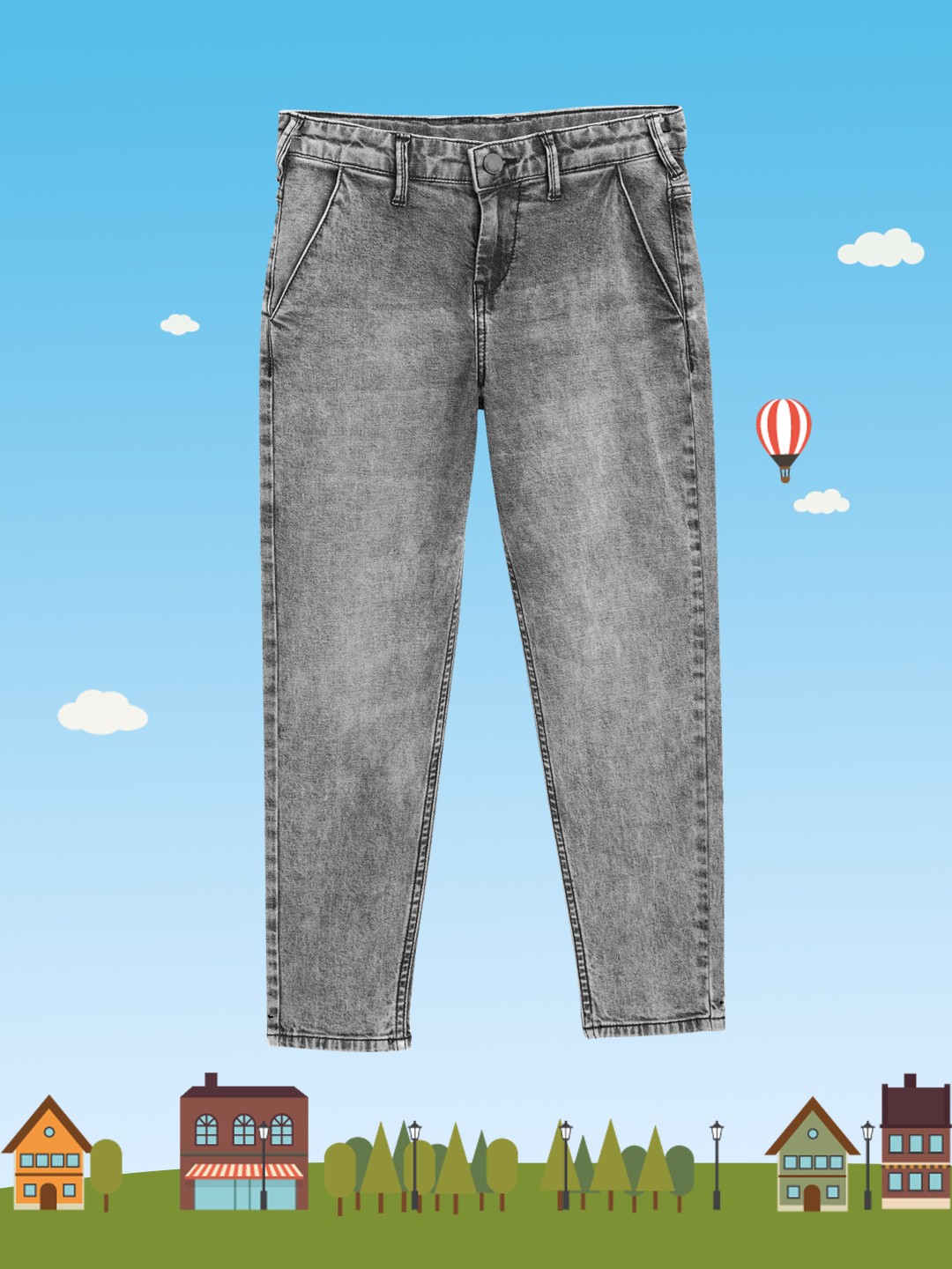 

HERE&NOW Boys Grey Slim Fit Heavy Fade Acid Wash Stretchable Jeans