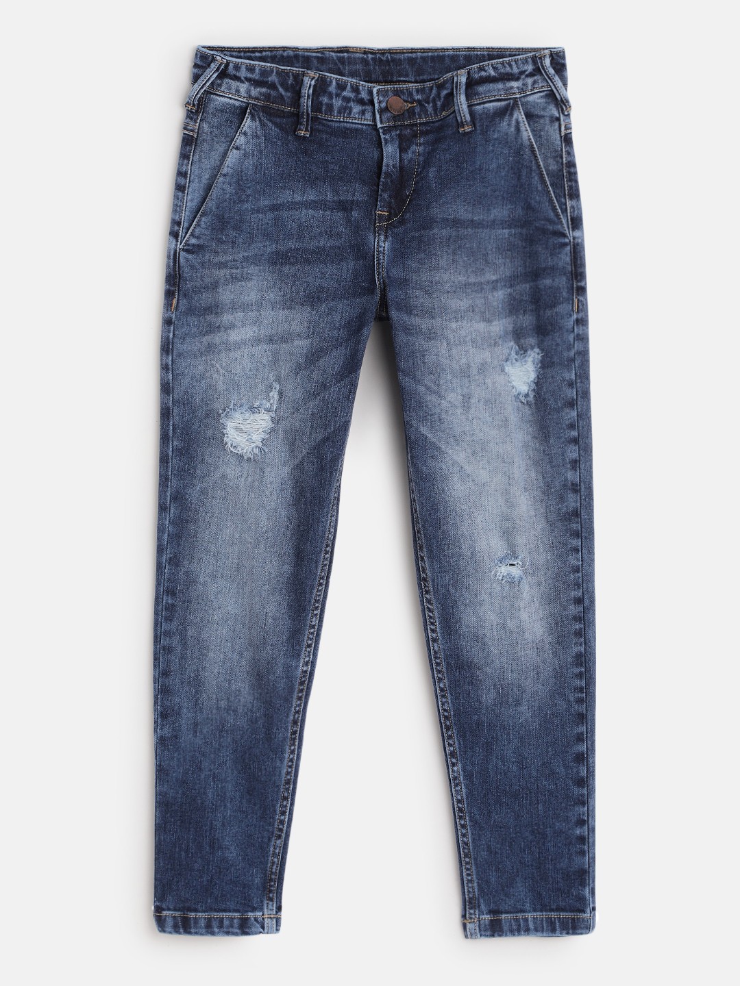 

HERE&NOW Boys Blue Mildly Distressed Heavy Fade Stretchable Jeans