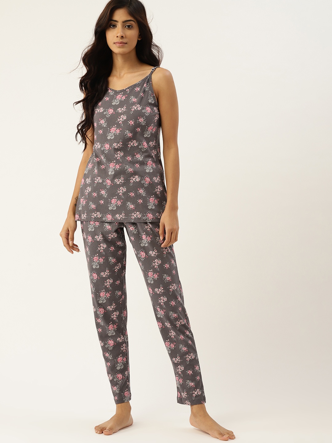 

ETC Women Grey & Pink Printed Pure Cotton Pyjamas Set
