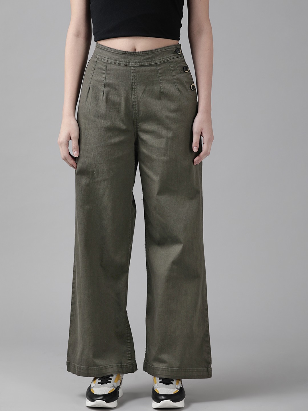 

Roadster Women Charcoal Solid Parallel Trousers
