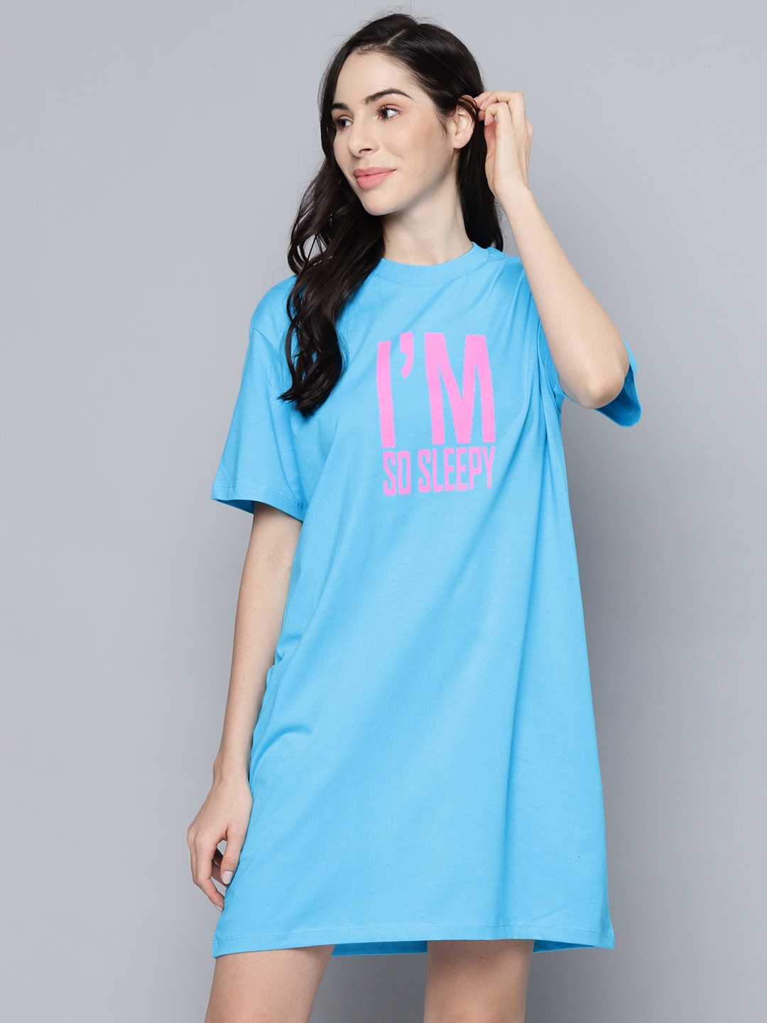 

SASSAFRAS Women Blue & Pink Printed Sleep Shirt