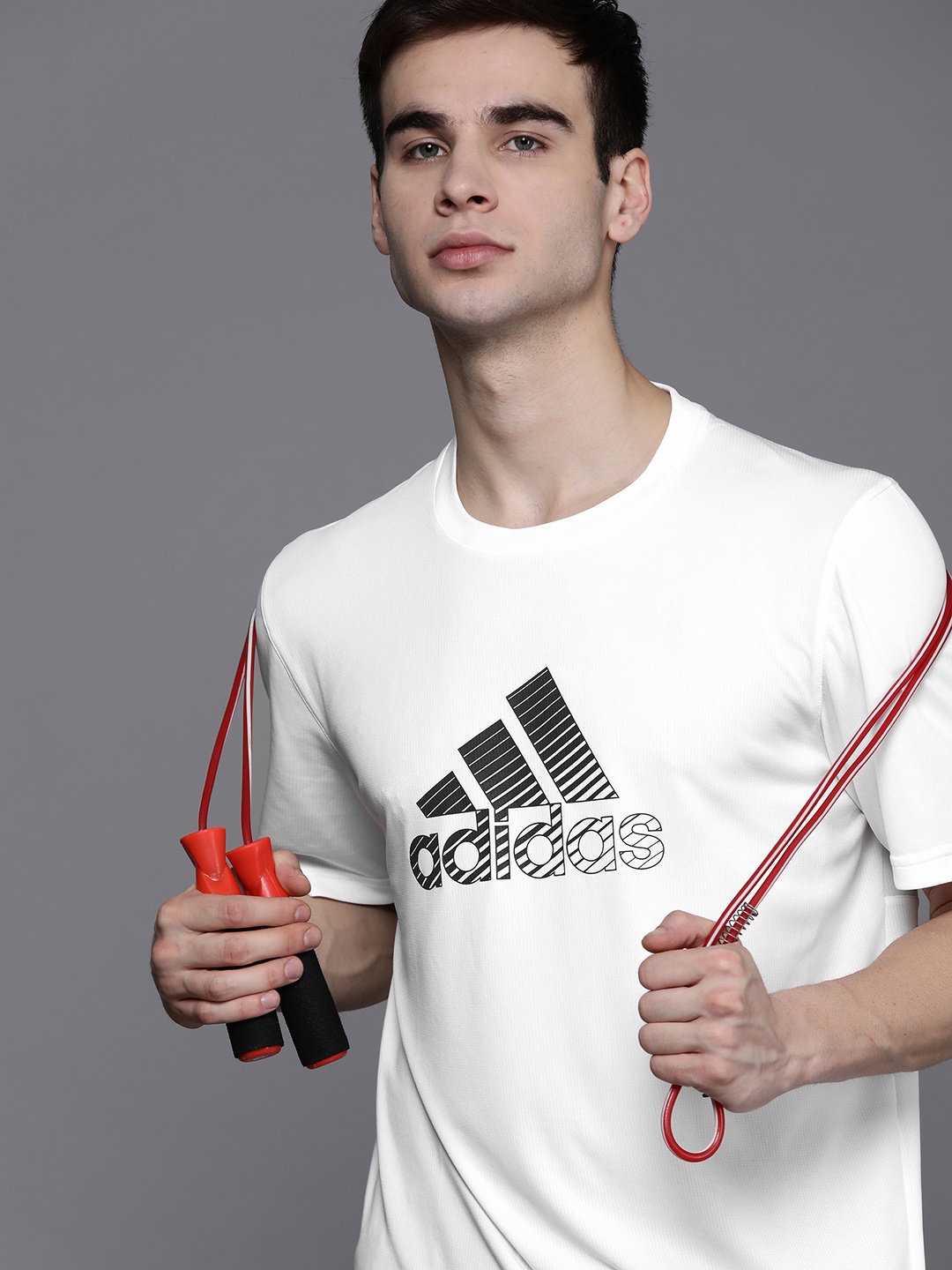 

ADIDAS Men White Brand Logo Printed Aeroready Training AT T1 Sustainable T-shirt
