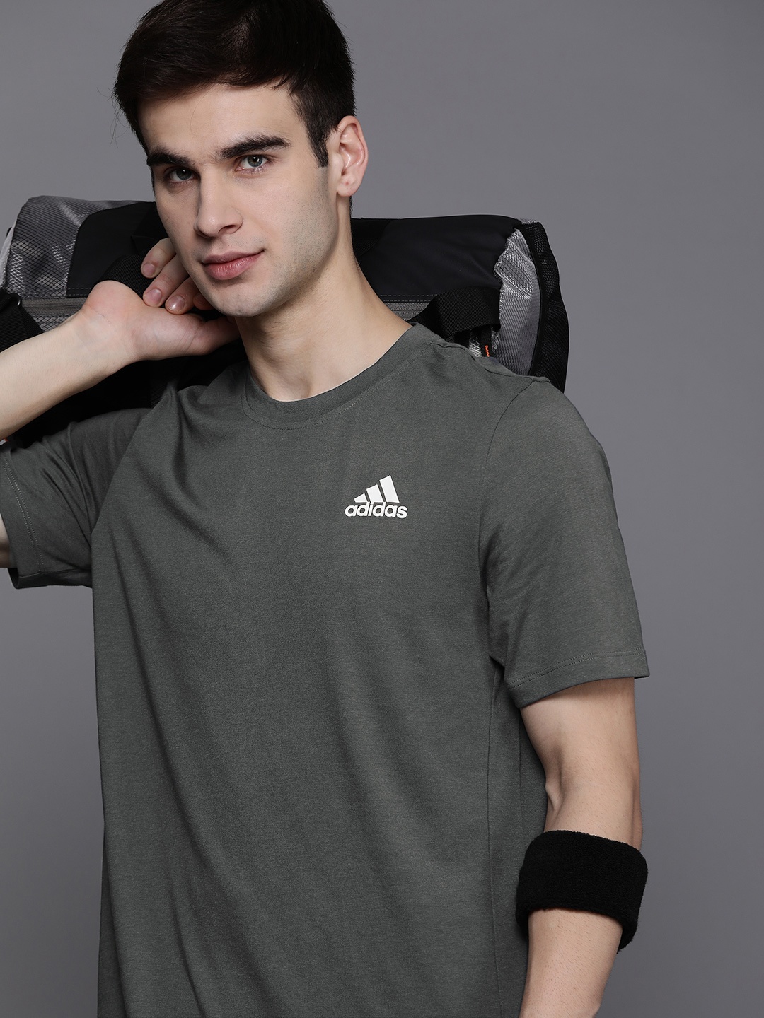 

ADIDAS Men Charcoal Grey Brand Logo Detail PR T-shirt