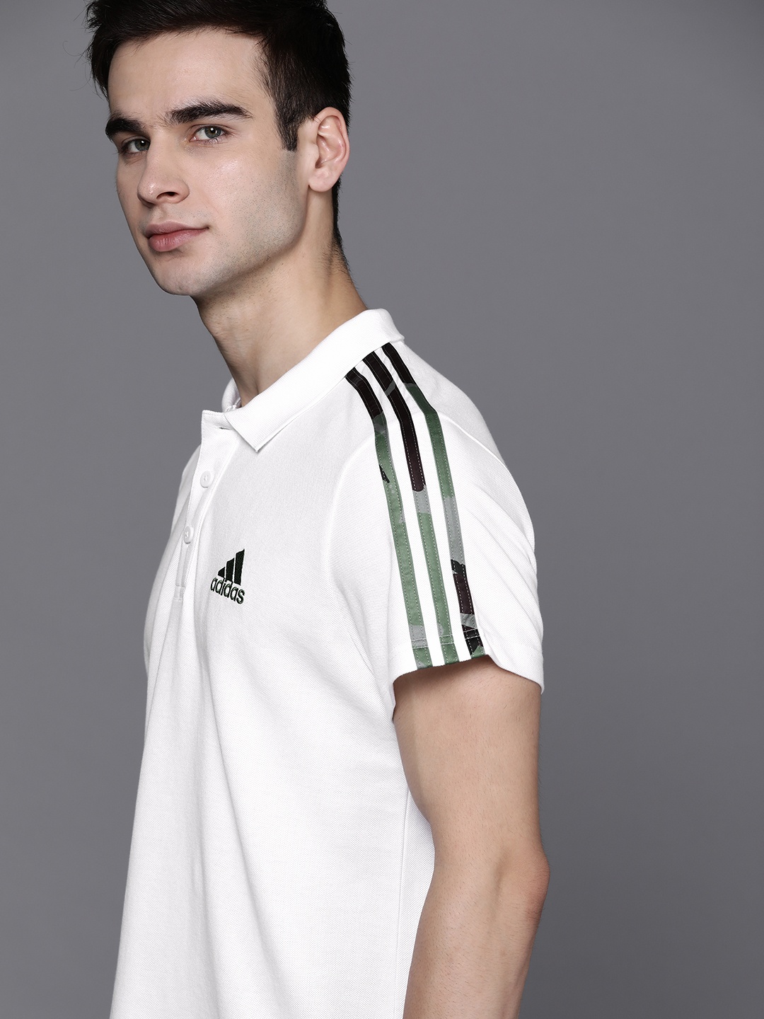 

ADIDAS Men White Solid Sport Inspired Camo Polo T-shirt