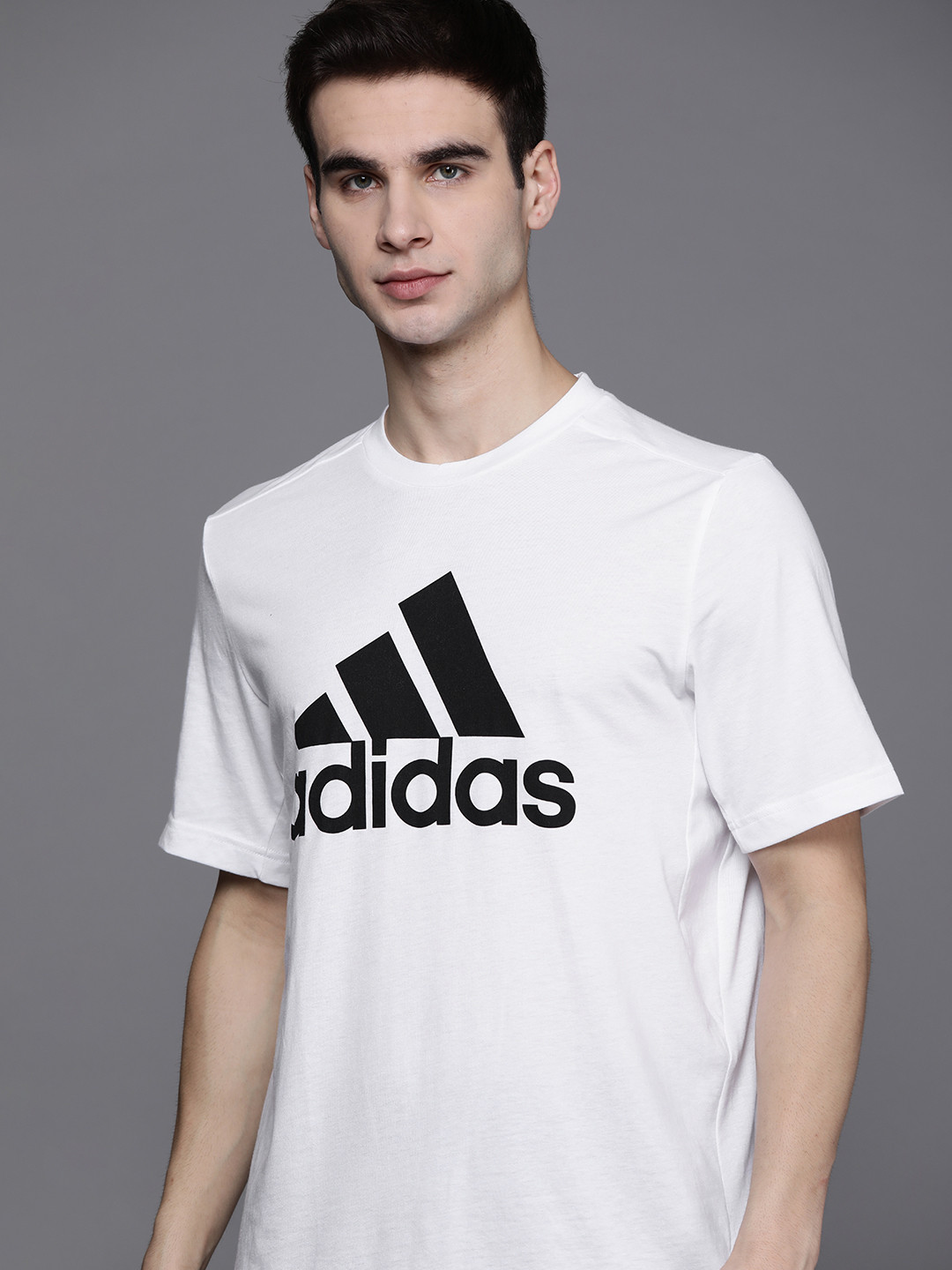

ADIDAS Men White & Black Brand Logo Printed Sport Inspired FR Logo T-Shirt