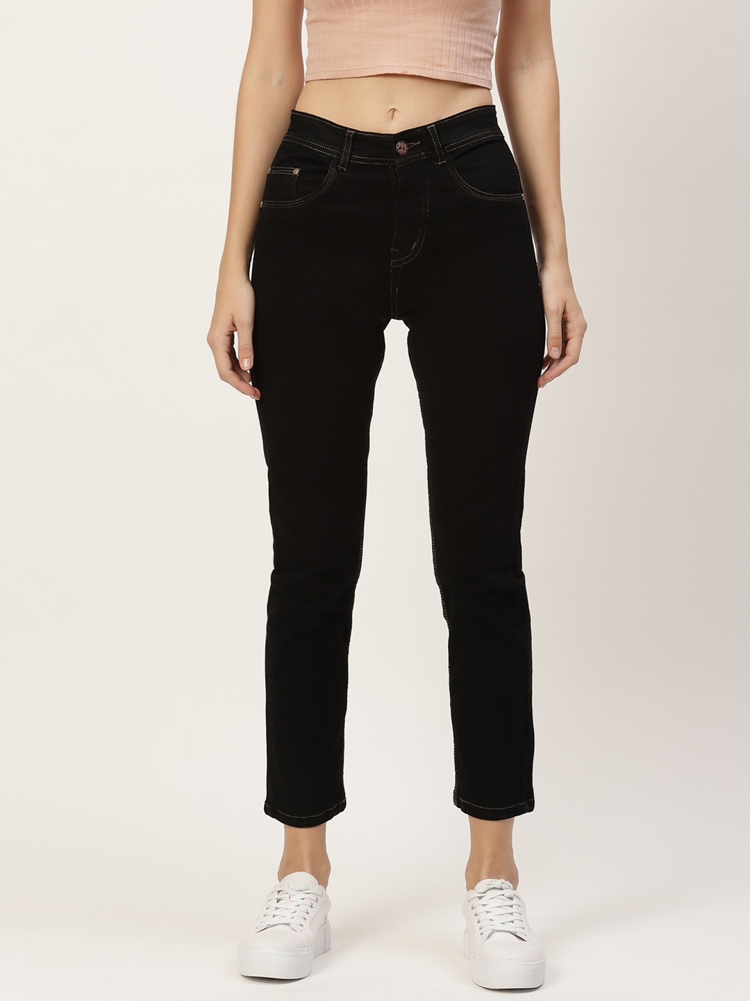 PARIS HAMILTON Women Black Boyfriend Fit High-Rise Stretchable Jeans