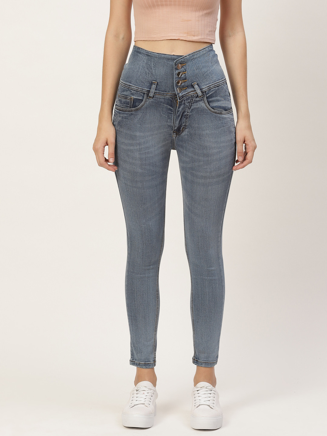 

PARIS HAMILTON Women Blue Slim Fit High-Rise Light Fade Stretchable Jeans