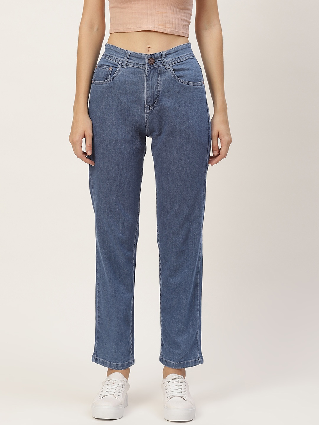 

PARIS HAMILTON Women Blue Boyfriend Fit High-Rise Stretchable Jeans