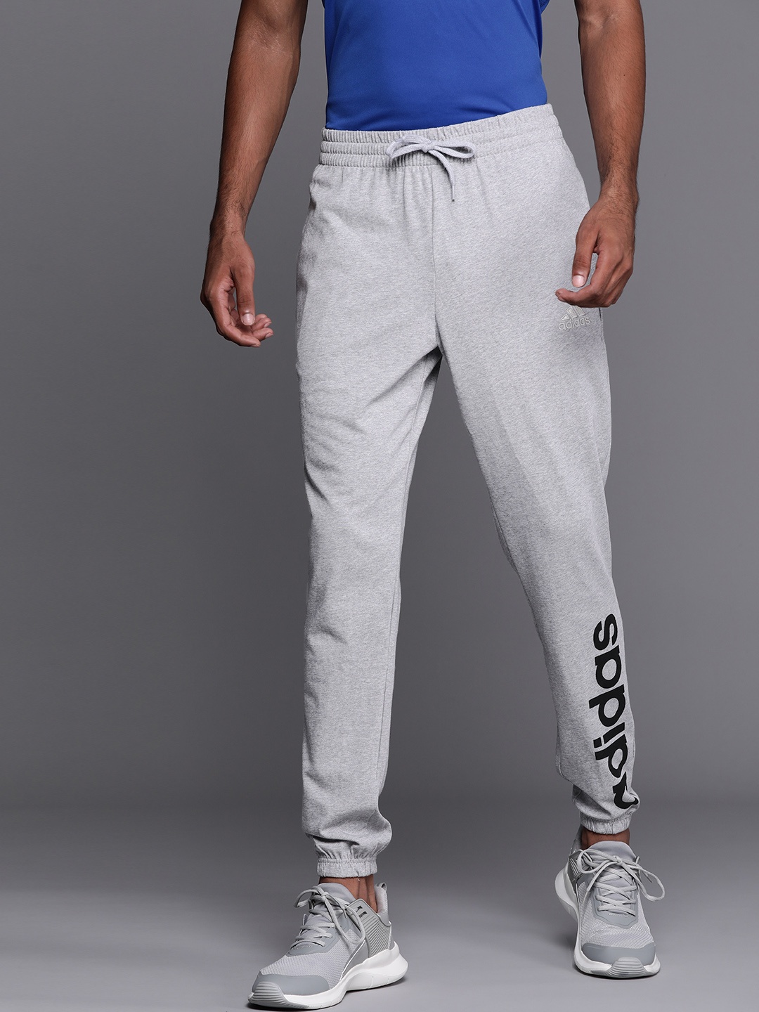 

ADIDAS Men Grey Melange Brand Logo Print Sport Inspired Linear SJ Joggers