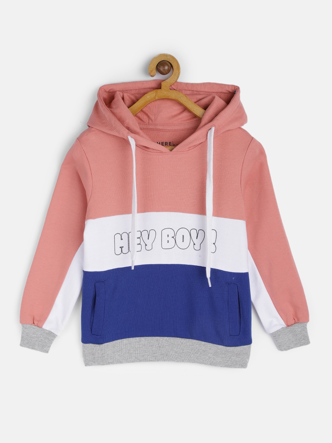 

HERE&NOW Boys Pink & White Colourblocked Pure Cotton Hooded Sweatshirt