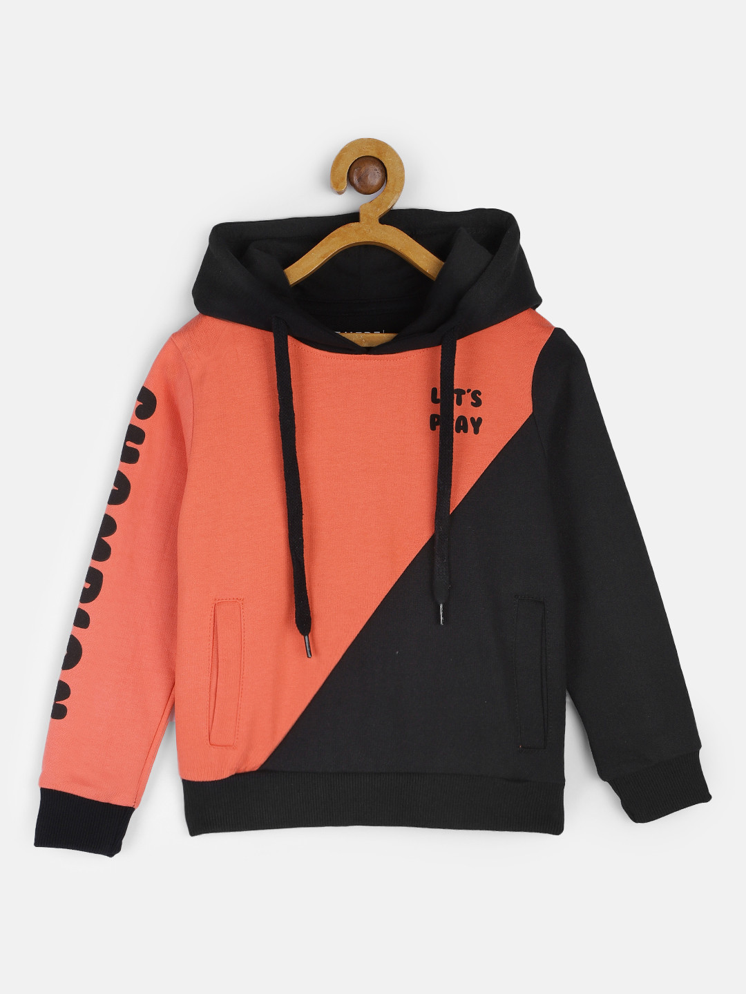 

HERE&NOW Boys Black & Orange Printed Pure Cotton Hooded Sweatshirt