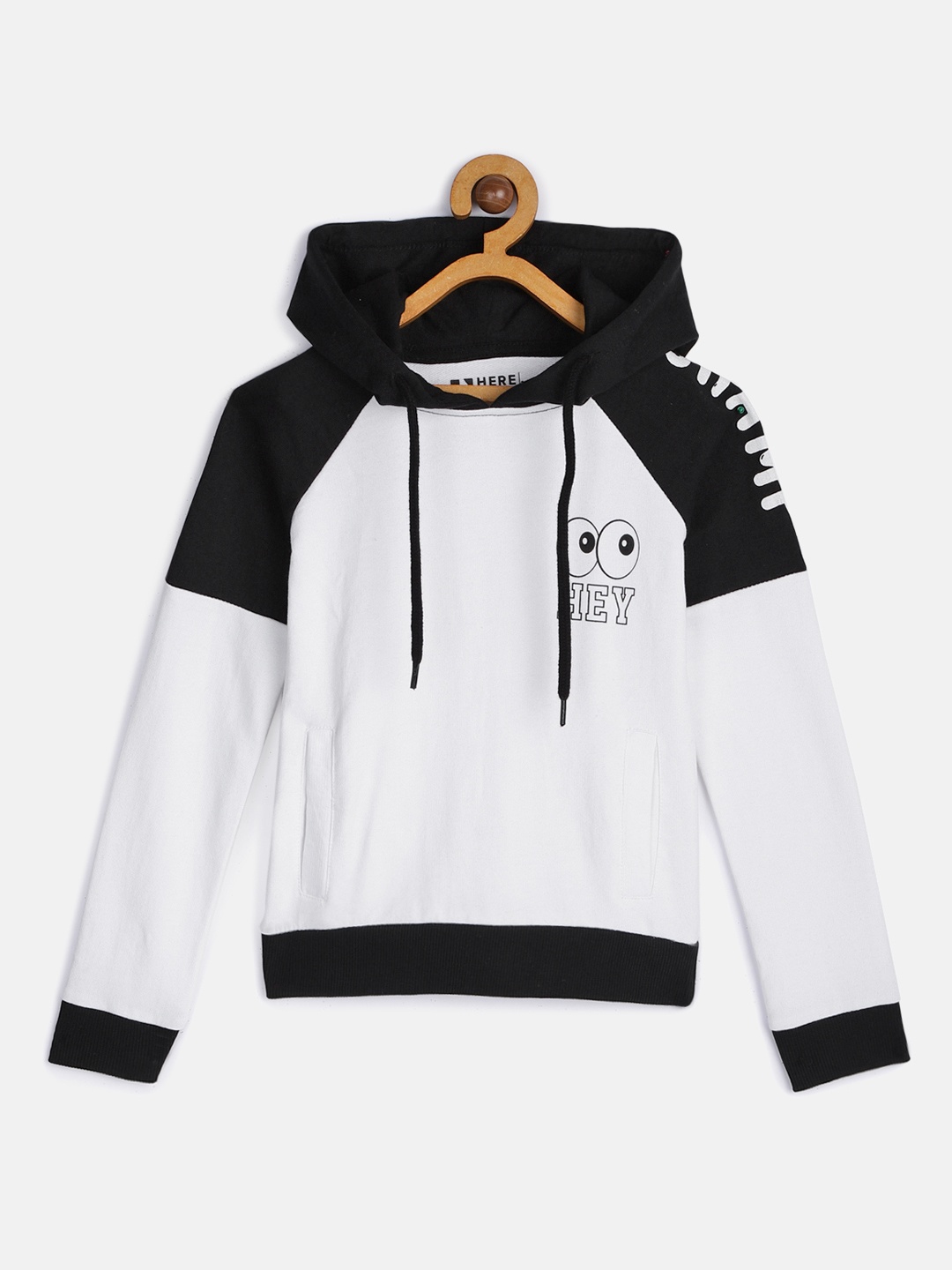 

HERE&NOW Boys White & Black Pure Cotton Hooded Sweatshirt