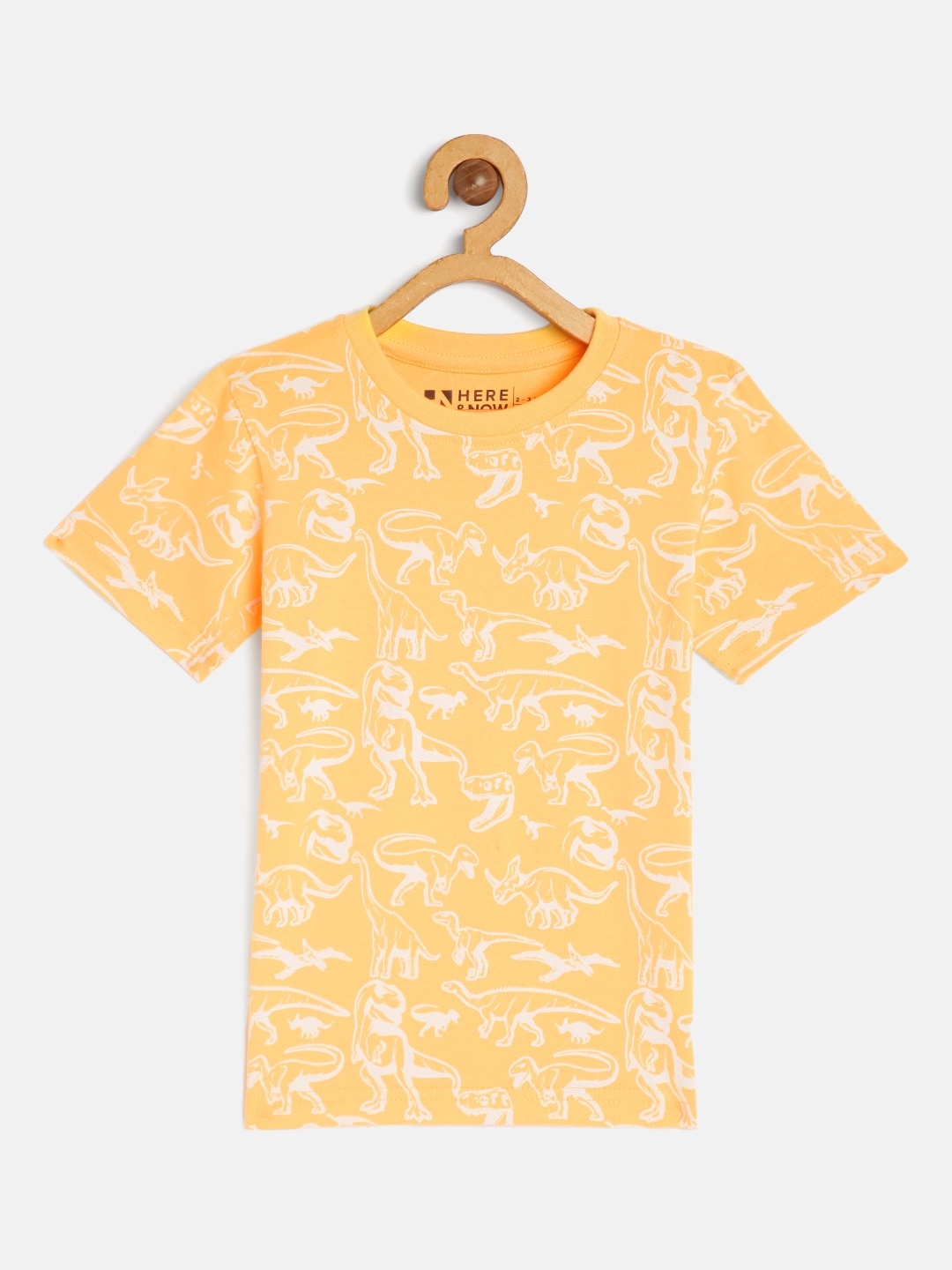 

HERENOW Boys Yellow Printed Pure Cotton T-shirt