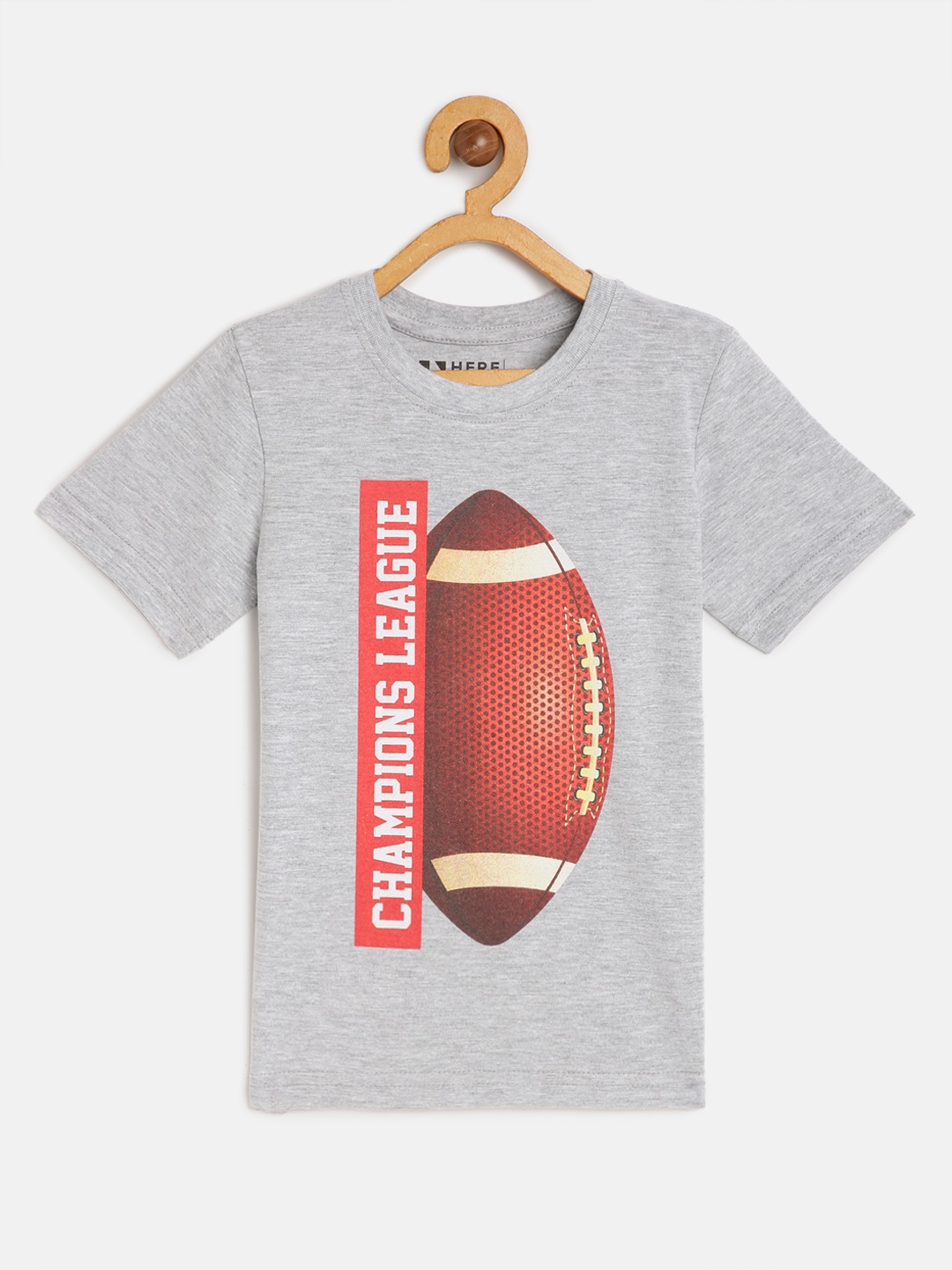 

HERENOW Boys Grey Melange Brown Printed Pure Cotton T-shirt
