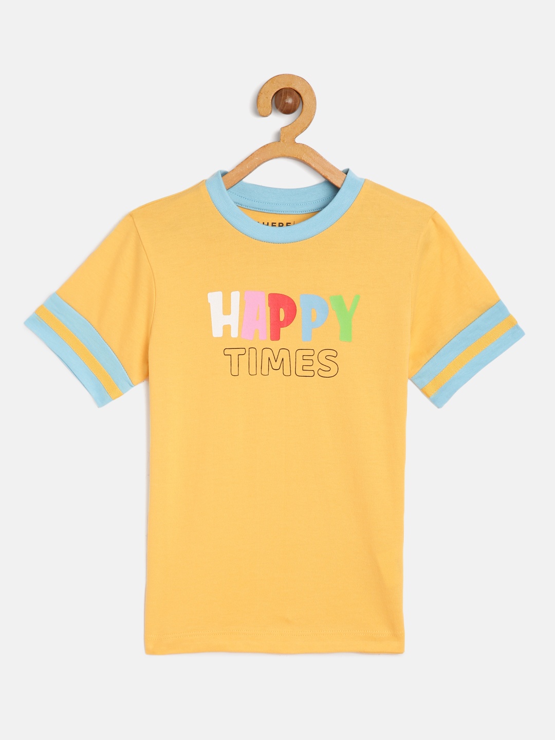 

HERE&NOW Boys Yellow & Blue Typography Printed T-shirt